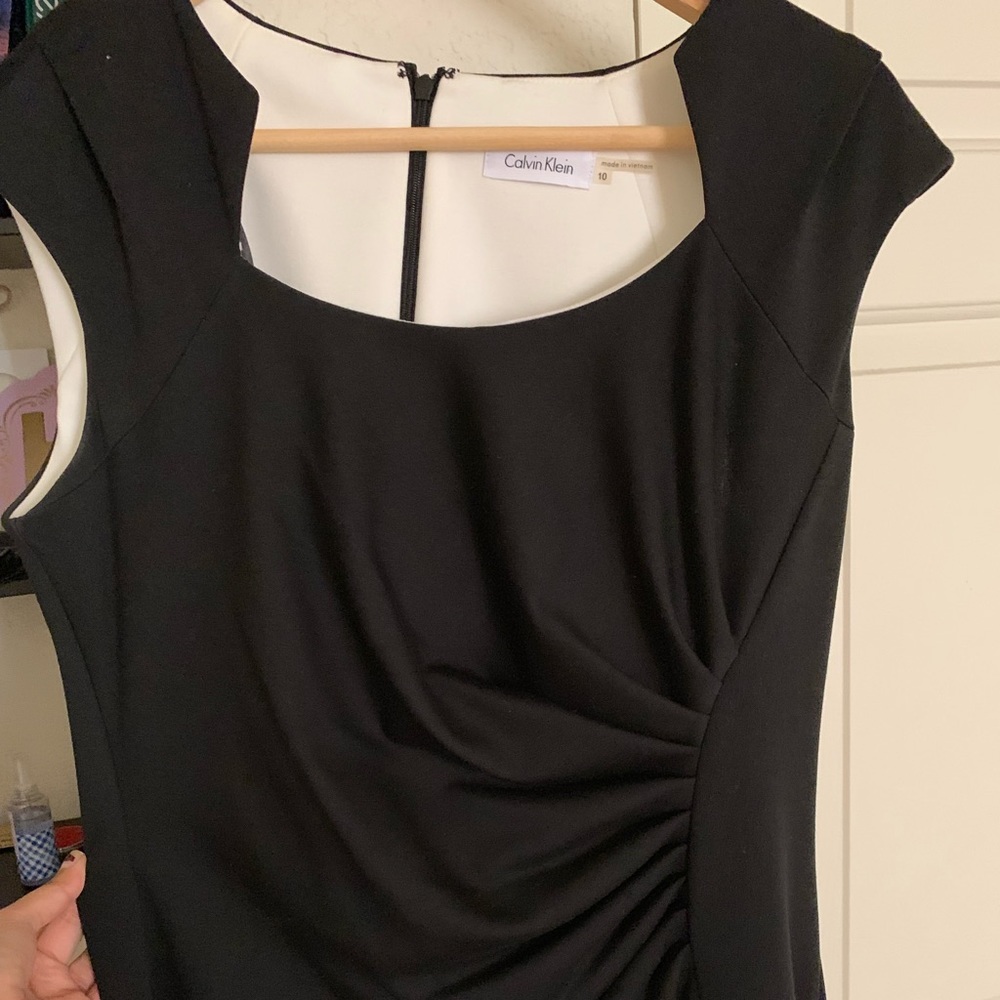 Calven Klein black midi dress with waist detailing